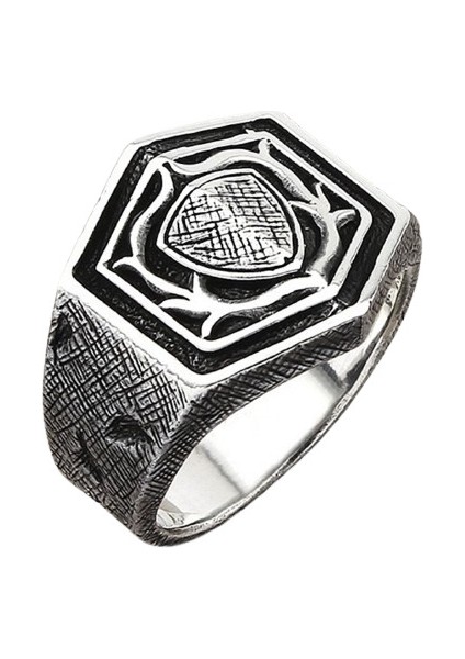 Erkek Yüzük Gümüş 925 Gotik Kalkan Motifli