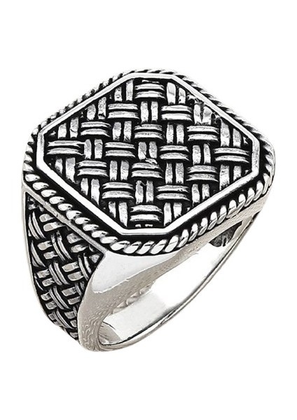 Erkek Yüzük Gümüş 925 Çelik Hasır Desenli