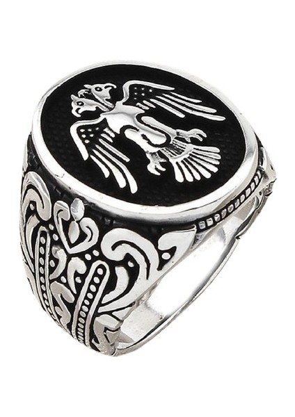 Erkek Yüzük Gümüş 925 Çift Başlı Kartal