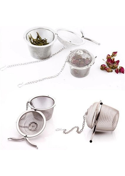 S Beden Sıcak Dayanıklı Gümüş Yeniden Kullanılabilir Paslanmaz Örgü Bitkisel Top Çay Baharat Süzgeç Teakettle Kilitleme Çay Filtresi Demlik Baharat 4 Boyutları (Yurt Dışından)