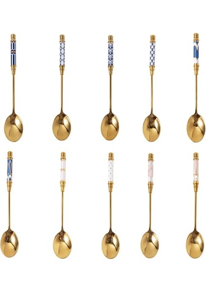 Ben Stil Mutfak Tatlı Kaşığı Paslanmaz Çelik Kahve Süt Kaşığı Seramik Uzun Saplı Kaşık Altın Kaplama Tatlı Kaşığı (Yurt Dışından)