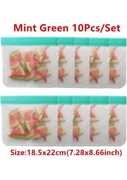 10 Adet Yeşil Stil Et Of Silikon Gıda Torbası Yeniden Kullanılabilir Taze Tutma Torbası Meyve ve Sebze Mühürlü Çanta Sızdırmaz Gıda Saklama Kilitli Torba (Yurt Dışından)