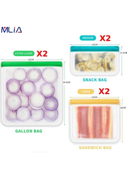 6 Adet Set Stili Mlıa Et Silikon Çanta Peva Silikon Gıda Saklama Çantası Konteynerler Sızdırmaz Yeniden Kullanılabilir Kapatma Torbası Taze Çanta Gıda Saklama Çantası (Yurt Dışından)