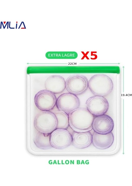 5 Adet Xl Beden Stili Mlıa Et Silikon Çanta Peva Silikon Gıda Saklama Çantası Konteynerler Sızdırmaz Yeniden Kullanılabilir Kapatma Torbası Taze Çanta Gıda Saklama Çantası (Yurt Dışından)