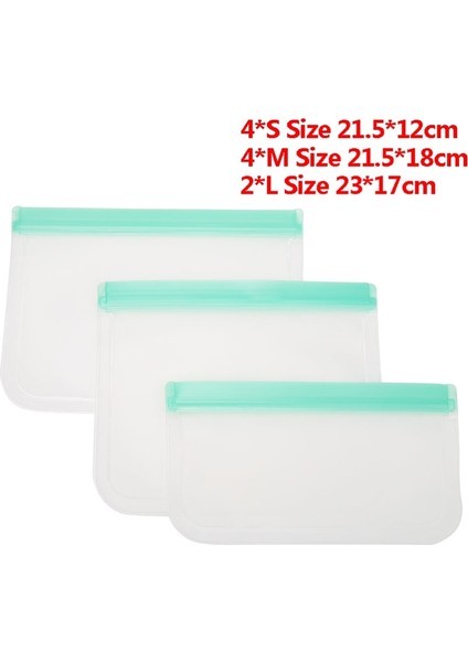 10 Adet 4xs 4xm 2xl Stili Vktech Eva Silikon Gıda Saklama Çantası Yeniden Kullanılabilir Dondurucu Çanta Sızdırmaz Üst Kilitli Çanta Mutfak Organizatör Taze Tutma Çantası (Yurt Dışından)