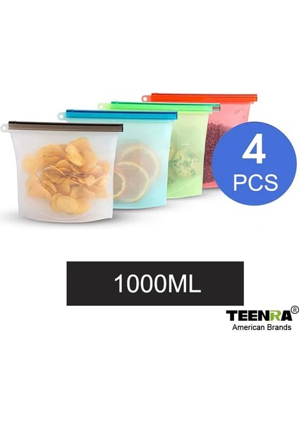 4-1000ML Tarzı Teenra Yeniden Kullanılabilir Mühür Silikon Gıda Taze Çanta Kilitli Gıda Saklama Çantası Vakum Sızdırmazlık Torbası Buzdolabı Konteyner Araçları (Yurt Dışından)