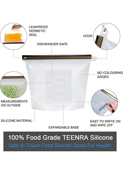 4-1000ML Tarzı Teenra Yeniden Kullanılabilir Mühür Silikon Gıda Taze Çanta Kilitli Gıda Saklama Çantası Vakum Sızdırmazlık Torbası Buzdolabı Konteyner Araçları (Yurt Dışından) indirimleri