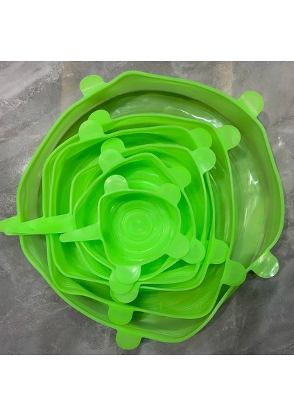 6 Adet Yeşil Stil Ack Yeniden Kullanılabilir Silikon Streç Set Gıda Sargısı Pp Taze Tutma Mühür Silikon Kapak Plastik Kapak Saran Sargı Fermantasyon Kapakları (Yurt Dışından)