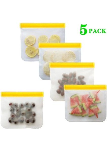 Style5 5 Adet Tarzı Yeni Silikon Gıda Torbası Yeniden Kullanılabilir Silikon Dondurucu Çanta Yükseltme Sızdırmaz Üst Taze Tutma Çantası Mutfak Meyve Kilitli Silikon Çanta (Yurt Dışından)