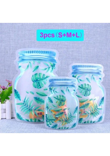 3 Adet Yaprak Sml Stili Yeniden Kullanılabilir Mason Kavanoz Fermuarlı Çanta Fındık Şeker Kurabiye Çanta Su Geçirmez Mühür Taze Gıda Saklama Çantası Aperatif Sandviç Kilitli Çanta Gıda (Yurt Dışından)