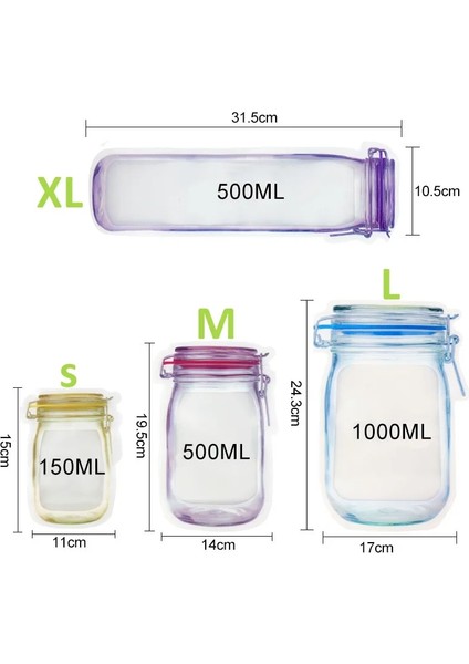 3 Adet Yaprak Sml Stili Yeniden Kullanılabilir Mason Kavanoz Fermuarlı Çanta Fındık Şeker Kurabiye Çanta Su Geçirmez Mühür Taze Gıda Saklama Çantası Aperatif Sandviç Kilitli Çanta Gıda (Yurt Dışından) fırsatları