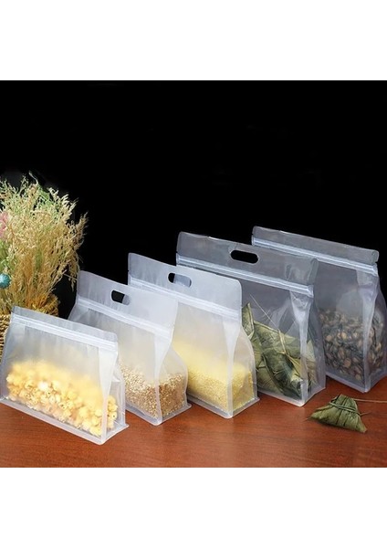El Tarzı ile 21X28X8CM Taşınabilir Kendinden Mühürlü Kalın Gıda Saklama Çantası Yeniden Kullanılabilir Stand Up Buzlu Şeffaf Paket Taşıma Çantaları Ev Mutfak Gereçleri (Yurt Dışından)