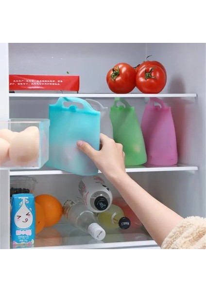 Mavi Stil 21.5CMX17CM 1 Adet Taze Saklama Çantası Taşınabilir Silikon Yeniden Kullanılabilir Mühür Silikon Gıda Taze Çanta Vakumlama Makinesi Mutfak Organizatör Aksesuarları (Yurt Dışından) indirimleri