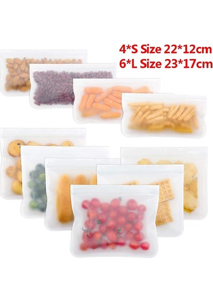 10 Adet 4xs 6xl Stili Vktech Eva Silikon Gıda Saklama Çantası Yeniden Kullanılabilir Dondurucu Çanta Sızdırmaz Üst Kilitli Çanta Mutfak Organizatör Taze Tutma Çantası (Yurt Dışından)
