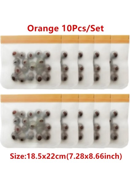 10 Adet Turuncu Tarzı Et Of Silikon Gıda Torbası Yeniden Kullanılabilir Taze Tutma Torbası Meyve ve Sebze Mühürlü Çanta Sızdırmaz Gıda Saklama Kilitli Torba (Yurt Dışından)