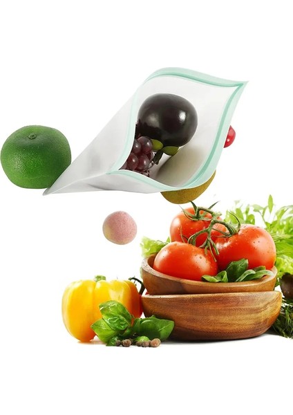 Mavi Stil 21,5X18 cm Silikon Gıda Saklama Kapları Sızdırmaz Kaplar Yeniden Kullanılabilir Stand Up Zip Kapatma Torbası Bardak Taze Torba Yiyecek Saklama Torbası Taze Sarma (Yurt Dışından)