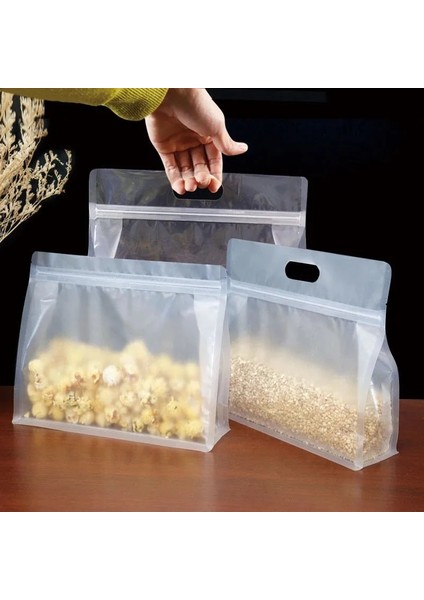 El Tarzı ile 21X28X8CM Taşınabilir Kendinden Mühürlü Kalın Gıda Saklama Çantası Yeniden Kullanılabilir Stand Up Buzlu Şeffaf Paket Taşıma Çantaları Ev Mutfak Gereçleri (Yurt Dışından)