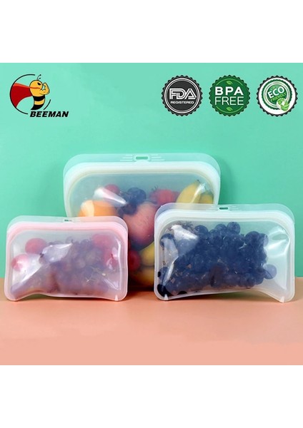 Beyaz 3 Adet Tarzı Silikon Gıda Saklama Torbası Yeniden Kullanılabilir Gıda Saklama Kapları Sızdırmaz Kaplar Stand Up Zip Kapatma Torbası Bardak Taze Torba Taze Sarma (Yurt Dışından)
