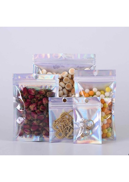 Beyaz Stil 7.5 12CM Yeniden Kapanabilir Koku Korumalı Çantalar Holografik Kilitli Torbalar Flaş Alüminyum Folyo Zip Kilit Yeniden Kapatılabilir Torbalar Plastik Torbalar P5 (Yurt Dışından) fırsatları