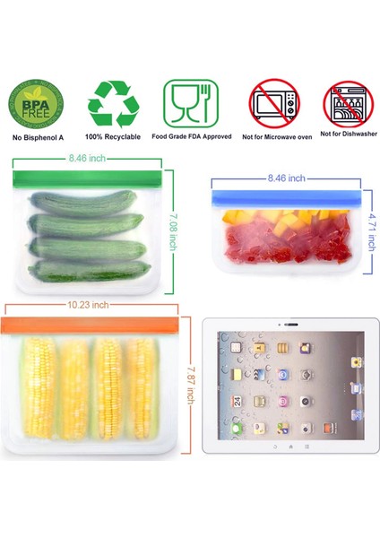 Mavi Yeşil Turuncu Tarzı 10 Parça Peva Gıda Sınıfı Fermuar Kilidi Aperatif Sandviç Kozmetik Depolama Eko Yeniden Kullanılabilir Ekstra Kalın Dondurucu Çanta (Yurt Dışından) fiyatları