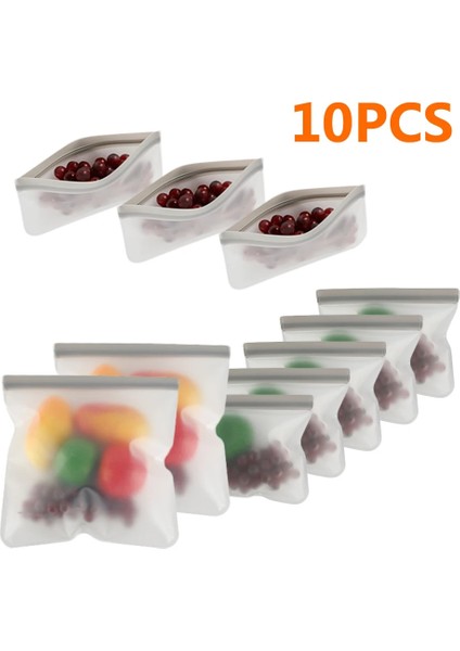 10 Adet Stil 2 Stil Et Silikon Gıda Saklama Çantası Sızdırmaz Yeniden Kullanılabilir Stand Up Zip Kapatma Torbası Bardak Taze Çanta Gıda Saklama Çantası Taze Wrap (Yurt Dışından)