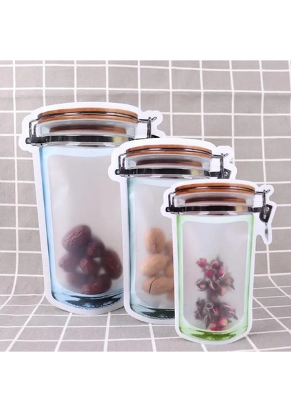 03-3 Adet Tarzı Yeniden Kullanılabilir Mason Kavanoz Şişeleri Çanta Fındık Şeker Kurabiye Çanta Su Geçirmez Mühür Taze Gıda Saklama Çantası Aperatifler Sandviç Kilitli Torbalar (Yurt Dışından)