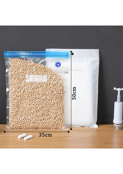 35X50CM Stili Yeniden Kullanılabilir Vakum Mühürleyen Çantalar Ev Gıda Saklama Mühür Torbaları Taze Gıda Sızdırmazlık Klipsli Zip Dondurucu Çanta El Pompası Çantası (Yurt Dışından)