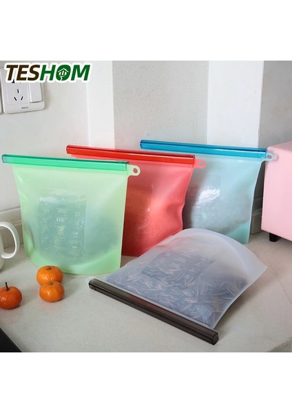 1000ML 4 Adet Stil Et 500ML Silikon Gıda Torbası Yeniden Kullanılabilir Gıda Taze Tutma Vakum Torbası Kilitli Torba Dondurucu Gıda Saklama Çantası Için Sızdırmaz (Yurt Dışından)