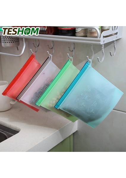 1000ML 4 Adet Stil Et 500ML Silikon Gıda Torbası Yeniden Kullanılabilir Gıda Taze Tutma Vakum Torbası Kilitli Torba Dondurucu Gıda Saklama Çantası Için Sızdırmaz (Yurt Dışından)