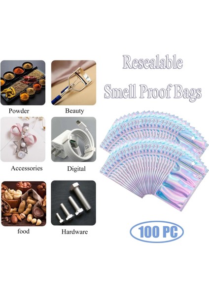 Beyaz Stil 10 13CM Yeniden Kapanabilir Koku Korumalı Çantalar Holografik Kilitli Torbalar Flaş Alüminyum Folyo Zip Kilit Yeniden Kapatılabilir Torbalar Plastik Torbalar P5 (Yurt Dışından) indirimleri