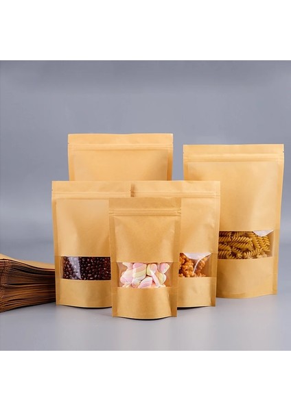 Boş Çanta Stili 14X22X4CM Küçük Toplu Özel Desen Kraft Kağıt Kendinden Sızdırmaz Pencere Torbaları Fındık Şekeri Kızarmış Gıda Ambalajı (Yurt Dışından)
