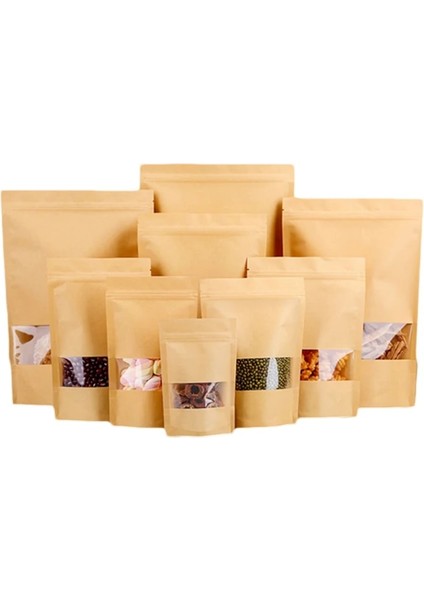 Boş Çanta Stili 14X22X4CM Küçük Toplu Özel Desen Kraft Kağıt Kendinden Sızdırmaz Pencere Torbaları Fındık Şekeri Kızarmış Gıda Ambalajı (Yurt Dışından)