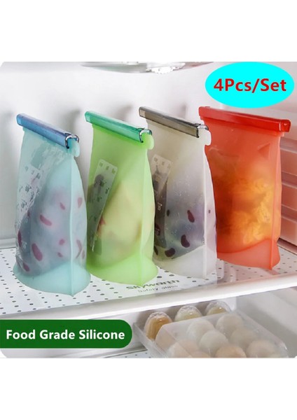 4 Adet Yeşil Stil 1000ML 23,5X18CM ml Silikon Gıda Saklama Torbaları Yeniden Kullanılabilir Gıda Taze Tutma Torbası Mühür Kilitli Dondurucu Taze Pişirme Torbaları (2&4'lü Set) (Yurt Dışından) fırsatları
