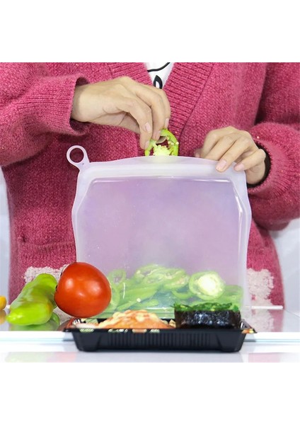 Beyaz Stil 1500ML Yeniden Kullanılabilir Gıda Kabı Silikon Torba Yeniden Kullanılabilir Gıda Torbası Ayakta Koruma Torbaları Kolay Temizlik Için Meyve Sebze Depolama (Yurt Dışından)
