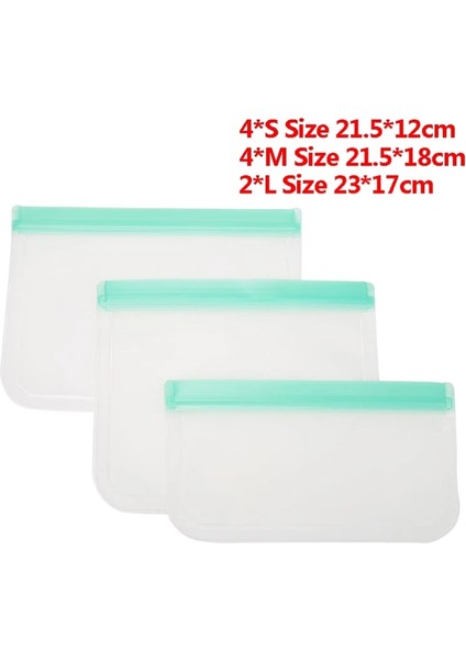 10 Adet 4xs 4xm 2xl Stili Vktech Eva Silikon Gıda Saklama Çantası Yeniden Kullanılabilir Dondurucu Çanta Sızdırmaz Kilitli Çanta Mutfak Organizatör Taze Tutma Çantası (Yurt Dışından)