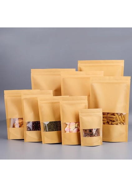 Boş Çanta Stili 9X14X3CM Sıcak Satış Özel Kraft Kağıt Ayakta Fermuar Pencereli Gıda Sınıfı Neme Dayanıklı Kuru Meyve Çay Paketleme Çantası (Yurt Dışından) fiyatları