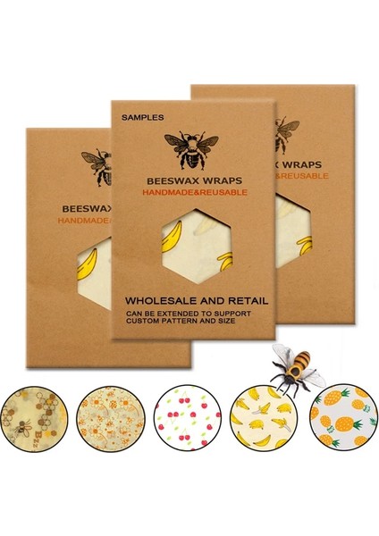 1 Takım 3 Beden 006 Stili Çevre Dostu Yeniden Kullanılabilir Gıda Sargıları Yiyecekleri Taze Tutma Depolama Organik Balmumu Kumaş Sargı Sarılmak Sargı Özel Yapılmış Desen (Yurt Dışından) fiyatları