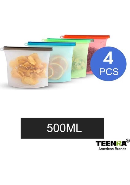 4-500ML Tarzı Teenra Yeniden Kullanılabilir Mühür Silikon Gıda Taze Çanta Kilitli Gıda Saklama Çantası Vakum Sızdırmazlık Torbası Buzdolabı Konteyner Araçları (Yurt Dışından)