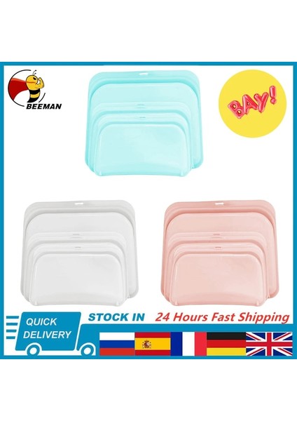 Kırmızı Stil 420ML 19.5X14X1CM Beeman Silikon Gıda Saklama Çantası Yeniden Kullanılabilir Gıda Saklama Kapları Sızdırmaz Stand Up Zip Kapatma Çantası Taze Çanta Taze Sarma (Yurt Dışından)