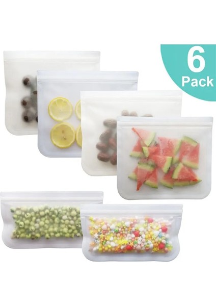 6 Adet Tarzı Gıda Taze Torbası Peva Saklama Çantası Sebze Meyve Kendinden Sızdırmazlık Sağlayan Taze Saklama Torbası Buzdolabı Dondurucu Torba Silikon Saklama Çantası (Yurt Dışından)