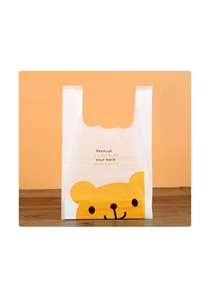 Yaci Shop Sarı Ayı Stili 10X32CM Beyaz Renk Saplı Çantalar Sevimli Karikatür Kedi Desen Plastik Yelek Çanta Içecek Paket Servisi Paketleme Çantası Küçük Mücevher Içecek Çantası (Yurt Dışından)