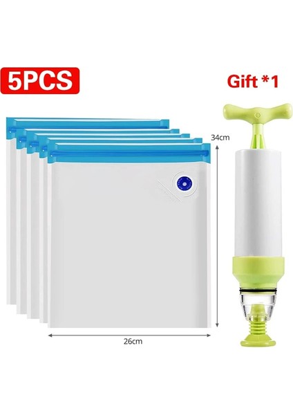 5 Adet 26X34CM Tarzı Gıda Saklama Torbaları ve Pompası, Yemek Pişirme ve Gıda Saklama Dondurma ve Taze Tutma Için Yeniden Kullanılabilir Gıda Vakumlu Poşetleri (Yurt Dışından)