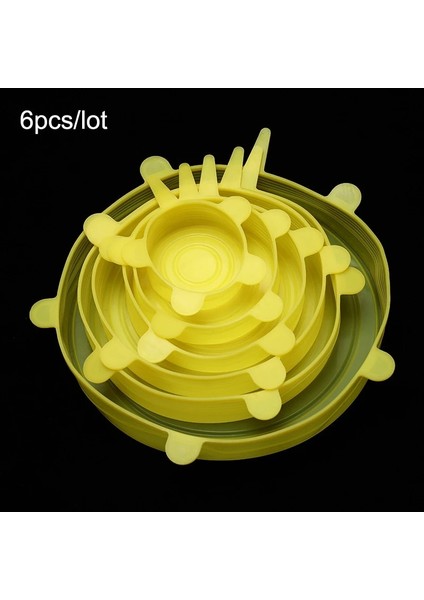 6 Adet-Sarı Tarzı Mutfak Silikon Kapak Çevre Dostu Streç Kapaklar Yeniden Kullanılabilir Hava Geçirmez Gıda Sargı Kapakları Taze Tutmak Mühür Kase Sıkı Sarma Kapağı (Yurt Dışından)