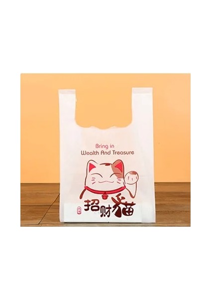 Merhaba Kedi Stili 10X32CM Beyaz Renk Saplı Çantalar Sevimli Karikatür Kedi Desen Plastik Yelek Çanta Içecek Paket Servisi Paketleme Çantası Küçük Mücevher Içecek Çantası (Yurt Dışından)