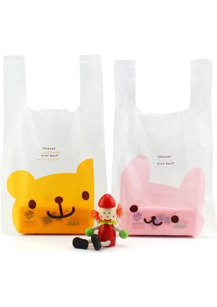 Merhaba Kedi Stili 10X32CM Beyaz Renk Saplı Çantalar Sevimli Karikatür Kedi Desen Plastik Yelek Çanta Içecek Paket Servisi Paketleme Çantası Küçük Mücevher Içecek Çantası (Yurt Dışından)