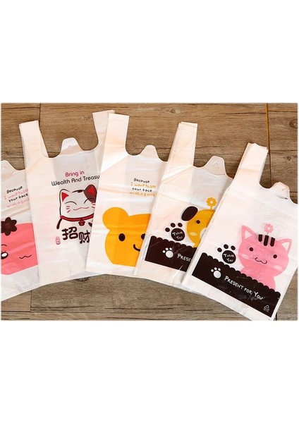 Merhaba Kedi Stili 10X32CM Beyaz Renk Saplı Çantalar Sevimli Karikatür Kedi Desen Plastik Yelek Çanta Içecek Paket Servisi Paketleme Çantası Küçük Mücevher Içecek Çantası (Yurt Dışından)