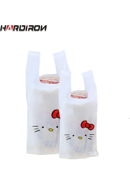 Merhaba Kedi Stili 10X32CM Beyaz Renk Saplı Çantalar Sevimli Karikatür Kedi Desen Plastik Yelek Çanta Içecek Paket Servisi Paketleme Çantası Küçük Mücevher Içecek Çantası (Yurt Dışından)