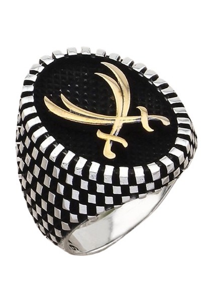 Erkek Yüzük Gümüş 925 Zülfikar Çift Kılıç