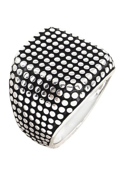 Erkek Yüzük Gümüş 925 Noktalı Tasarım Kare