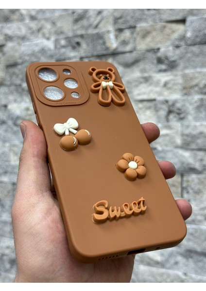 Xiaomi Redmi 12 Kılıf Ayıcık Sweet Teddy 3D Emoji Kabartma Figür Neon Renkli Liquid Esnek Silikon